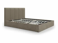 Online Canapé abatible de 160 x 200 cm con cabecero con costuras verticales tela taupe + colchón - KILACLO Cama Con Canapé|Cama Con Almacenaje