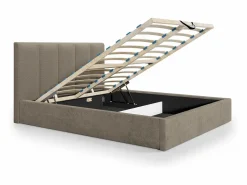 Online Canapé abatible de 160 x 200 cm con cabecero con costuras verticales tela taupe + colchón - KILACLO Cama Con Canapé|Cama Con Almacenaje