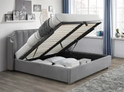 Discount Canapé abatible de 160 x 200 cm con cabecero curvado de terciopelo + colchón - TEOMIS Cama Terciopelo|Cama Con Canapé