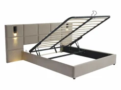 New Vente-unique Canapé abatible de 160 x 200 cm con cabecero y lámpara de terciopelo + colchón - SARETO Topo