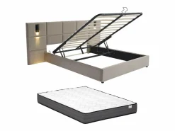 New Vente-unique Canapé abatible de 160 x 200 cm con cabecero y lámpara de terciopelo + colchón - SARETO Topo