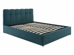 Vente-unique Canapé abatible de 160 x 200 cm de tela bouclé azul petróleo - MAZIRI