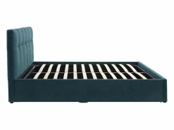 Vente-unique Canapé abatible de 160 x 200 cm de tela bouclé azul petróleo - MAZIRI