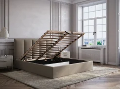 Best Canapé abatible de 160 x 200 cm con cabecero con costuras verticales tela - KILACLO Cama Con Canapé|Cama Con Almacenaje