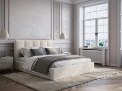 Discount Canapé abatible king size 180 x 200 cm cabecero con costuras verticales tela + colchón - KILACLO Cama Con Canapé