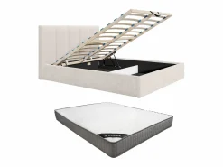 Discount Canapé abatible king size 180 x 200 cm cabecero con costuras verticales tela + colchón - KILACLO Cama Con Canapé