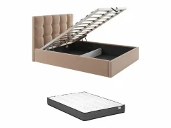 Clearance Canapé abatible140 x 190 cm de terciopelo en color con colchón - MIRDAL Cama Terciopelo|Cama Con Canapé