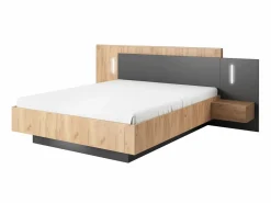 Vente-unique Canapé abatible y mesitas de noche 140 x 190 cm LEDs natural y antracita + Colchón - FRANCOLI