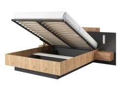 Vente-unique Canapé abatible y mesitas de noche 140 x 190 cm LEDs natural y antracita + Colchón - FRANCOLI