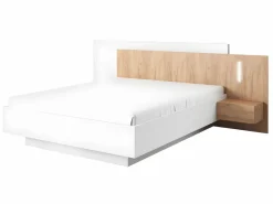 Outlet Canapé abatible y mesitas de noche en 160 x 200 cm con luces LEDs blanco y natural - FRANCOLI Cama Con Canapé|Cama Con Almacenaje