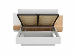 Outlet Canapé abatible y mesitas de noche en 160 x 200 cm con luces LEDs blanco y natural - FRANCOLI Cama Con Canapé|Cama Con Almacenaje