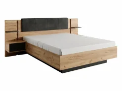 Vente-unique Canapé abatible y mesitas de noche 140 x 190 cm y LEDs en color natural y antracita - ELYNIA
