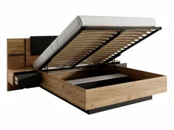 Vente-unique Canapé abatible y mesitas de noche 140 x 190 cm y LEDs en color natural y antracita - ELYNIA