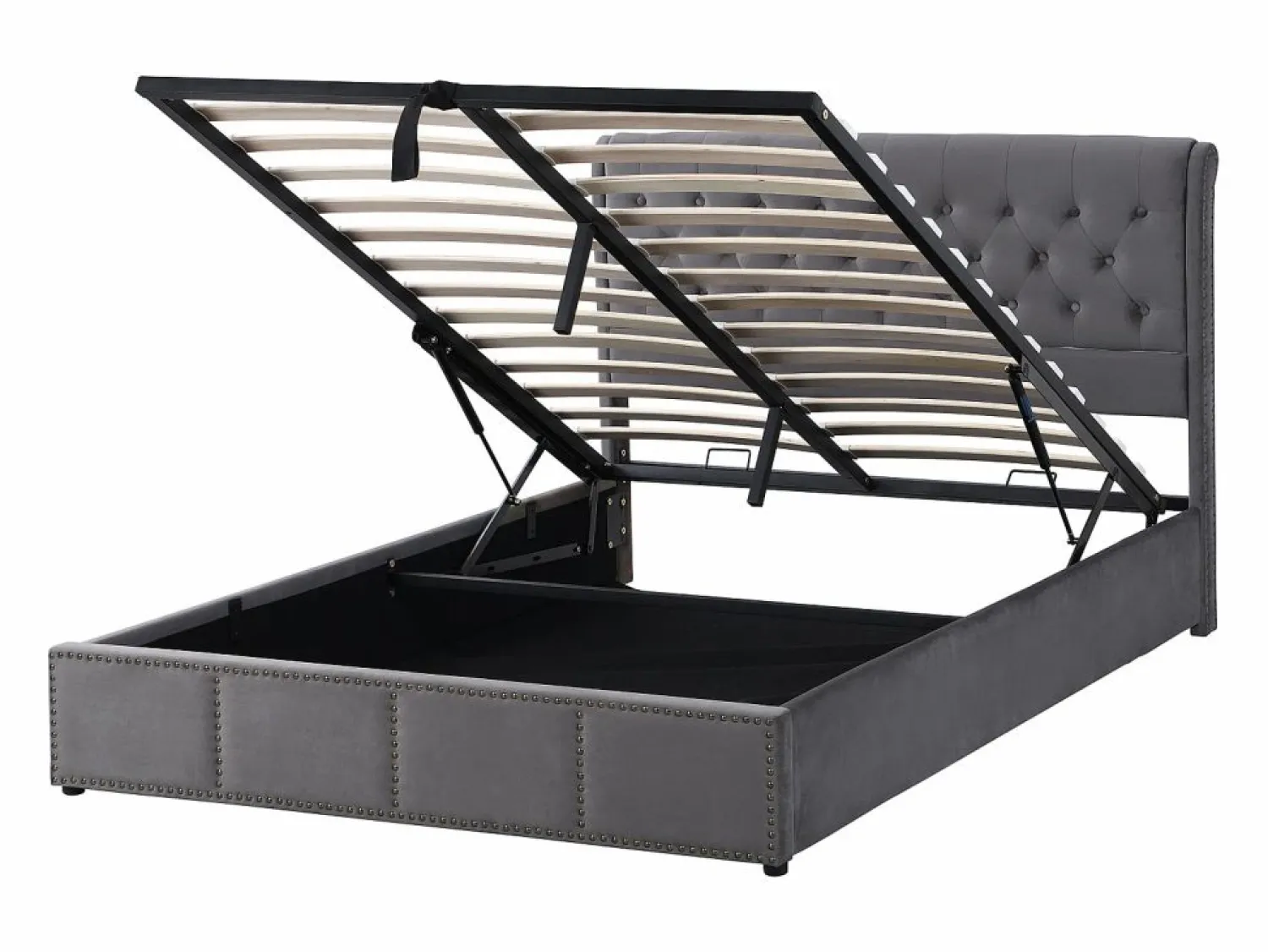 OKWISH Canapé acolchado con palanca hidráulica 180x200 cm terciopelo - Gris oscuro (sin colchón)