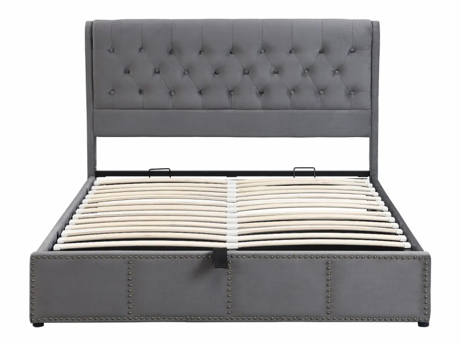 OKWISH Canapé acolchado con palanca hidráulica 180x200 cm terciopelo - Gris oscuro (sin colchón)