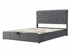 OKWISH Canapé acolchado con palanca hidráulica 180x200 cm terciopelo - Gris oscuro (sin colchón)
