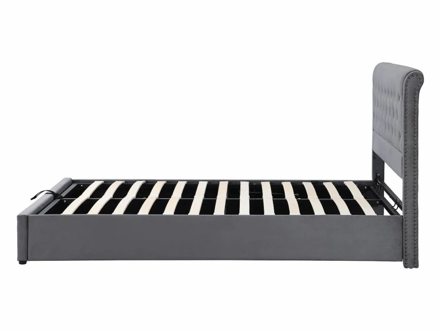 OKWISH Canapé acolchado con palanca hidráulica 180x200 cm terciopelo - Gris oscuro (sin colchón)