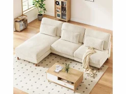 Best DripeX Canapé de esquina reversible en terciopelo acanalado - 2 plazas + méridienne - - 256 x 160 x 88 cm Beige