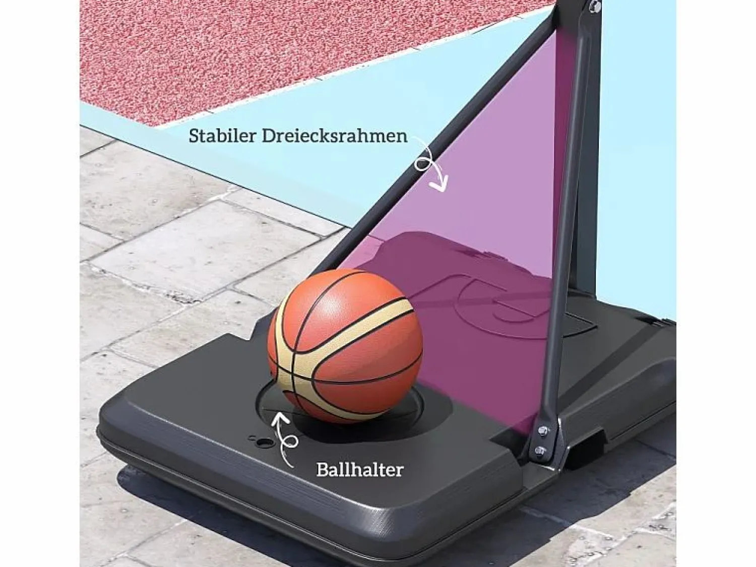 Canasta de baloncesto ajustable con soporte rodante, altura 146-236 cm, plástico, (175 x 71 x 270 cm)