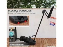 Canasta de baloncesto ajustable para niños, altura regulable de 200 a 260 cm, con ruedas y base con peso, de plástico, color (83 x 2 x 310 cm)