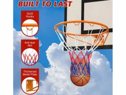 Canasta de baloncesto de repuesto resistente, para montaje en pared o puerta, de acero, color con red (58 x 50 x 10 cm)