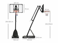Sale Canasta de baloncesto de altura regulable (293-350 cm), con tablero de acero y ruedas, para jardín y pista deportiva, color (111 x 70,5 x 350 cm) Negro