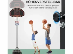 Outlet Canasta de baloncesto de altura regulable 195-250 cm con soporte, de acero, color , para niños, con ruedas (131, con ruedas (131x49x250 cm) Negro