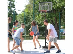 Hot Canasta de baloncesto para exterior de altura ajustable, estructura de acero, PVC, color , con ruedas (83 x 75 x 206-260 cm) Negro