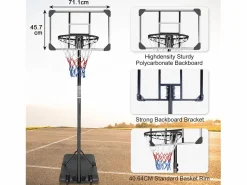 Clearance Canasta de baloncesto portátil de altura ajustable, policarbonato irrompible con ruedas, ratán sintético y acero, color (71 x 74 x 213 cm) Cesta De Baloncesto