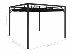 Hot Carpa de jardín con toldo retráctil 3x3 m Antracita Pérgola