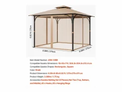 Clearance Carpa de Jardín SucceBuy Pantalla para Cenador de 305 x 305 x 213.5 cm (Malla Incluida) Caqui