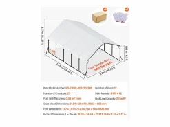 Outlet Carport SucceBuy, 5,8 x 7,45 m, Cochera Metálica Resistente, Refugio de Garaje Exterior con Estructura de Acero, para Camionetas, Barcos, Camiones y Tractores Plateado
