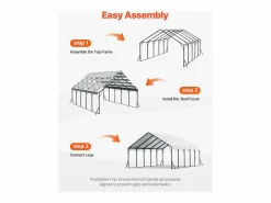 Outlet Carport SucceBuy, 5,8 x 7,45 m, Cochera Metálica Resistente, Refugio de Garaje Exterior con Estructura de Acero, para Camionetas, Barcos, Camiones y Tractores Plateado