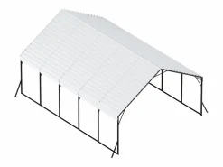 Outlet Carport SucceBuy, 5,8 x 7,45 m, Cochera Metálica Resistente, Refugio de Garaje Exterior con Estructura de Acero, para Camionetas, Barcos, Camiones y Tractores Plateado