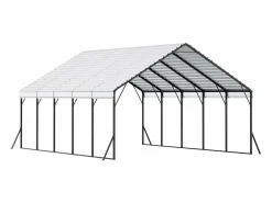 Outlet Carport SucceBuy, 5,8 x 7,45 m, Cochera Metálica Resistente, Refugio de Garaje Exterior con Estructura de Acero, para Camionetas, Barcos, Camiones y Tractores Plateado