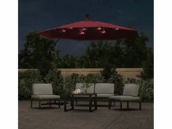 Outlet Garden Furniture Carrickboy Sombrilla jardín voladiza con luces LED palo de acero rojo vino