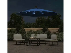 Discount Garden Furniture Carrickboy Sombrilla voladiza con luces LED y poste de acero azul 300 cm