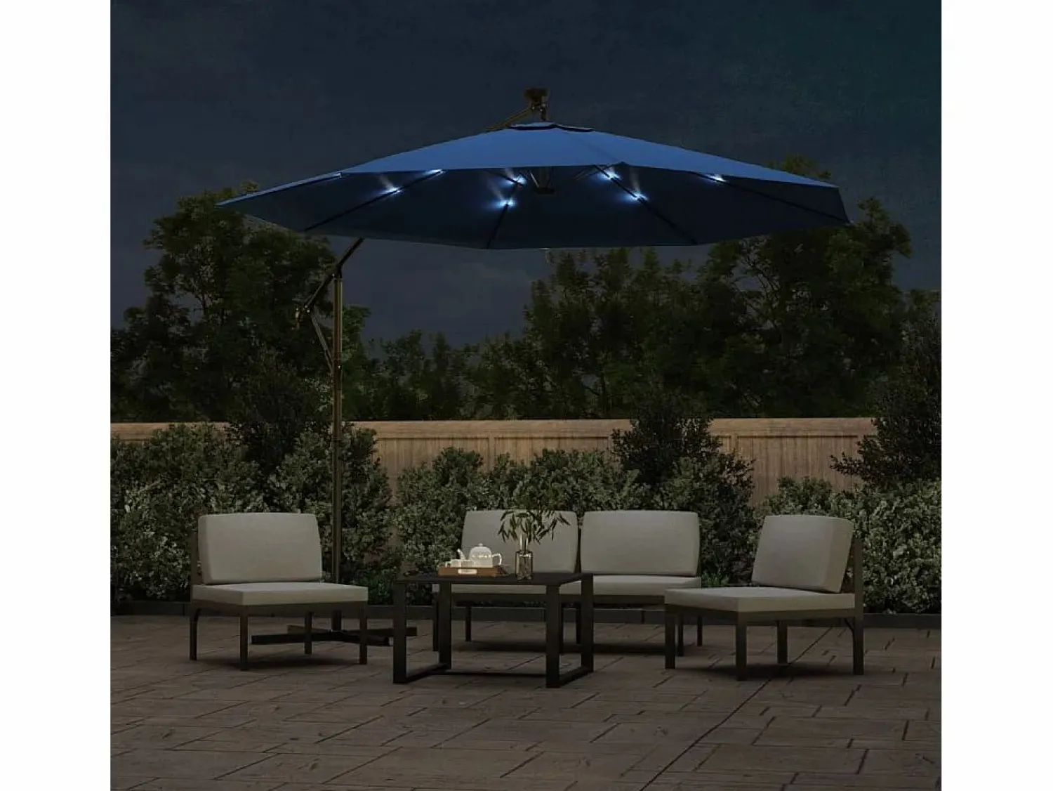 Discount Garden Furniture Carrickboy Sombrilla voladiza con luces LED y poste de acero azul 300 cm