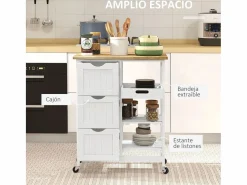 Homcom Carrito auxiliar Austen Homocm 3 cajones con 2 estantes y bandeja extraíble 85,5x67x37 cm