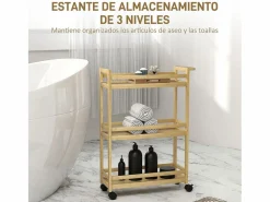 Discount Carrito auxiliar Cover 3 niveles con ruedas natural 75x55x20 cm Mueble De Aseo