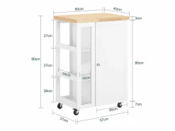 New Carrito Auxiliar de Cocina Tres estantes y una Puerta 60x40x90cm FKW75-WN ES Mueble Camarera
