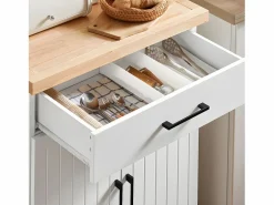 Online Sobuy Carrito Auxiliar de Cocina con 2 Puertas 1 Cajón 1 Toallero y 4 Ruedas Carro de Servir Multiusos Armario de Cocina 74.5x 45,5 x 91 cm FKW119-WN ES Blanco