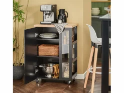 Hot Carrito Auxiliar de Cocina con 3 Estantes 1 Puerta y 4 Ruedas Carrito de Servir Multiusos 60 x 40 x 90 cm FKW75-SCH ES Mueble Camarera