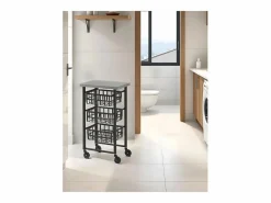 New Don Hierro Carrito auxiliar FIFTY-FIFTY con 3 cestas metálicas, encimera de acero inoxidable y ruedas. Diseño moderno y funcionalidad Negro