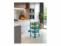 Outlet Carrito auxiliar FIFTY-FIFTY con 3 cestas metálicas, encimera de acero inoxidable y ruedas. Diseño moderno y funcionalidad Mueble Camarera