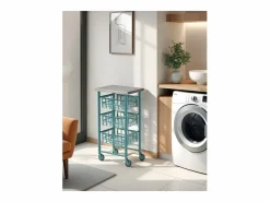 Outlet Carrito auxiliar FIFTY-FIFTY con 3 cestas metálicas, encimera de acero inoxidable y ruedas. Diseño moderno y funcionalidad Mueble Camarera