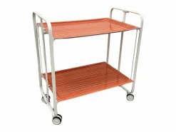 Don Hierro Carrito auxiliar plegable con ruedas - Estructura metálica blanca, 2 estantes laminados color Rayas adas – 72*66*43 cm - BAUHAUS