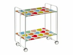 Best Carrito auxiliar plegable con ruedas - Estructura metálica blanca, 2 estantes laminados Decorado Corazones – 72*66*43 cm - BAUHAUS Mueble Camarera