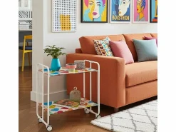 Best Carrito auxiliar plegable con ruedas - Estructura metálica blanca, 2 estantes laminados Decorado Corazones – 72*66*43 cm - BAUHAUS Mueble Camarera