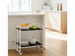 Don Hierro Carrito auxiliar plegable con ruedas - Estructura metálica blanca, 2 estantes s laminados – 72*66*43 cm - BAUHAUS